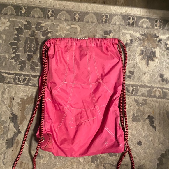 Nike Premium String Backpack Pink Silver Heavy Duty Embroidered Sports - Picture 8 of 13
